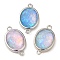 Synthetic Opal Connector Charms, Rack Plating Brass Oval Links, Platinum, Mixed Color, 18x11x5mm, Hole: 1.4mm