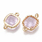 Glass Links, with Brass Findings, Faceted, Square, Golden, Pearl Pink, 14.5x9.5x3.5mm, Hole: 0.8~1.2mm