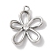 Brass Micro Pave Clear Cubic Zirconia Pendants, Flower, Platinum, 17x14x2.8mm, Hole: 1.5mm