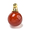 Natural Dyed & Heated Carnelian Perfume Bottle Pendants, with 304 Stainless Steel Findings, Round, 25x16mm, Hole: 2mm