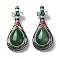 Tibetan Style Alloy Brooches, with Natural Green Aventurine and Eneml, Antique Silver, 66x27.5x18mm, Hole: 8.4x4.2mm