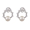 Natural Pearl Ear Studs, with Sterling Silver Micro Pave Clear Cubic Zirconia Findings, Round, Platinum, 13x12mm