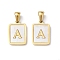 Ion Plating(IP) 304 Stainless Steel Pave Shell Pendants, Rectangle Charm, Real 18K Gold Plated, Letter A, 17.5x12x1.5mm, Hole: 3x5mm