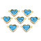 Brass Connector Charms, with Synthetic Turquoise, Cadmium Free & Nickel Free & Lead Free, Real 18K Gold Plated, Heart, Deep Sky Blue, 10x17x3mm, Hole: 1.4mm