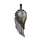 Natural Labradorite Big Pendants, Wing Charms with Alloy Findings, Antique Silver, 56.5~57x22.5~23x7~8mm, Hole: 4x8.5mm