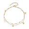 304 Stainless Steel Double Layer Chain Anklets, Enamel Style, with Golden Plated Heart Charms, White, 9-1/8 inch(23cm)