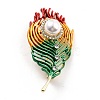 Feather Alloy Brooch with Resin Pearl JEWB-O009-10-1