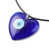 Heart with Evil Eye Lampwork Pendant Necklace with Leather Cord for Women NJEW-JN03924-01-1