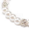 ABS Plastic Pearl & Brass Round Beaded Stretch Bracelet with Clear Rhinestone for Women BJEW-JB08523-02-5