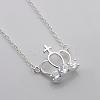 Trendy Silver Color Plated Brass Cubic Zirconia Crown and Cross Pendant Necklaces NJEW-BB12661-2