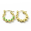 Ion Plating(IP) 304 Stainless Steel Round Beads Wrap Hoop Earrings with Enamel for Women EJEW-G293-16C-G-2