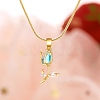 Golden Tong Brass Rhinestone Rose Flower Pendant Snake Chain Necklsces for Women PW-WG50556-01-1