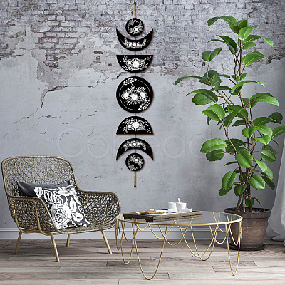 Moon Phase Wood Hanging Wall Decorations HJEW-WH0054-003-1