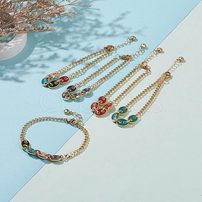 Golden Plated Brass Enamel Chain Bracelets BJEW-JB05881-1