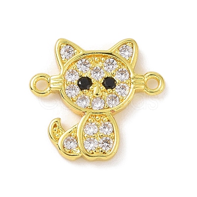 Real 18K Gold Plated Brass Pave Clear Cubic Zirconia Connector Charms KK-L209-059G-02-1