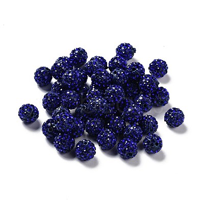 Pave Disco Ball Beads, Polymer Clay Rhinestone Beads, Round, Crystal,  PP13(1.9~2mm), 6 Rows Rhinestone, 10mm, Hole: 1.5mm