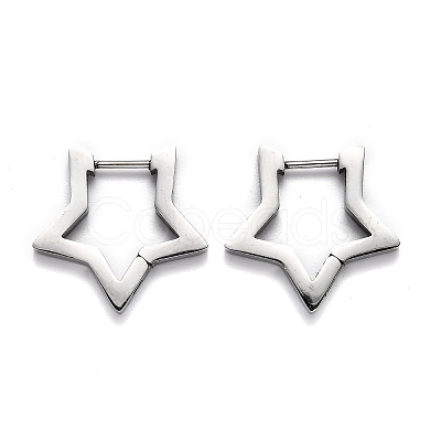 Non-Tarnish 304 Stainless Steel Star Huggie Hoop Earrings X-STAS-H156-05P-1