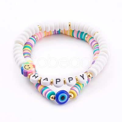 Polymer Clay Heishi Beaded Stretch Bracelets BJEW-JB05947-1