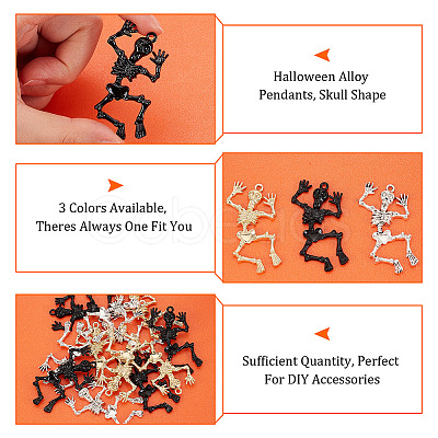 Olycraft 12Pcs 3 Colors Halloween Alloy Pendants FIND-OC0002-58-1