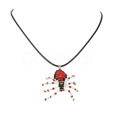 Braided Glass Seed Bead Spider Pendant Necklaces NJEW-MZ00036-04-1