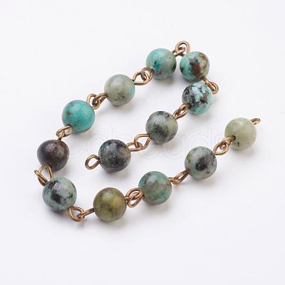 Handmade Natural African Turquoise(Jasper) Beaded Chains AJEW-JB00332-02-1