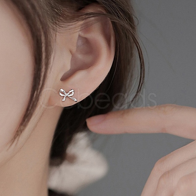 Bowknot Brass Stud Earrings for Women EJEW-P288-01P-1