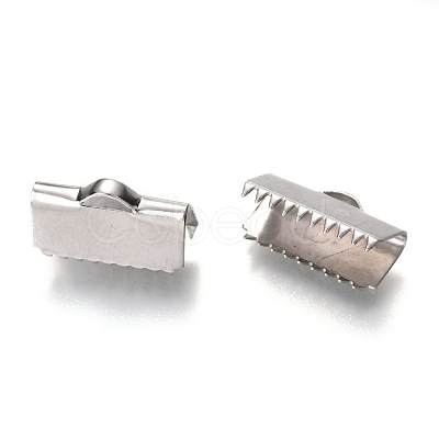 Non-Tarnish Unicraftale 304 Stainless Steel Ribbon Crimp Ends STAS-C018-22P-05-1