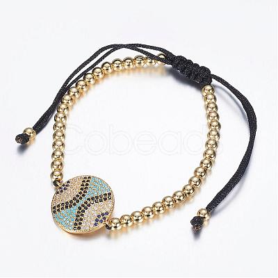 Adjustable Brass Braided Beaded Bracelets BJEW-G528-07G-1