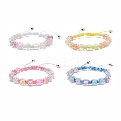 Candy Color Glass Cube Braided Bead Bracelet BJEW-JB08078-1