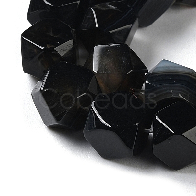 Natural Black Agate Star Cut Round Beads Strands G-M418-C14-01-1