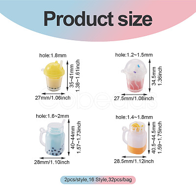 Fashewelry 32Pcs 16 Style Imitation Bubble Tea & Ice Cream Resin Pendants RESI-FW0001-07-1