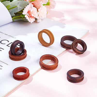 DELORIGIN 8Pcs 2 Style Wood Grooved Finger Ring Settings WOOD-DR0001-01-1