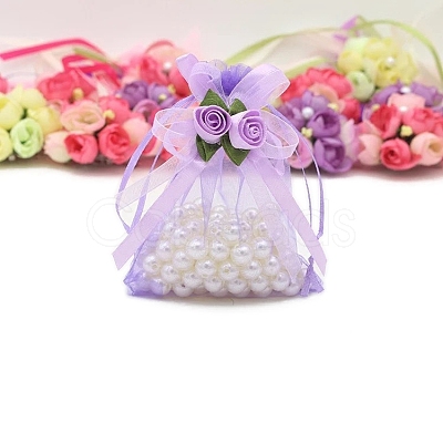 10Pcs Organza Gift Drawstring Bags with Rose PW-WGCF1DC-08-1