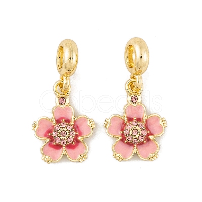 Rack Plating Alloy Light Rose Rhinestone European Dangle Charms FIND-C055-25G-1