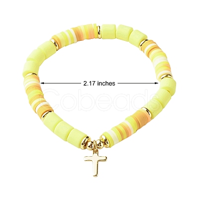 5Pcs 5 Style Handmade Polymer Clay Stretch & Brass Beaded & Alloy Link Chain Bracelets Set BJEW-SZ0001-66B-1