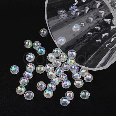 Faceted Eco-Friendly Transparent Acrylic Round Beads TACR-K001-6mm-22-1