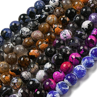 Faceted Natural Fire Crackle Agate Beads Strands G-F447-12mm-G-1