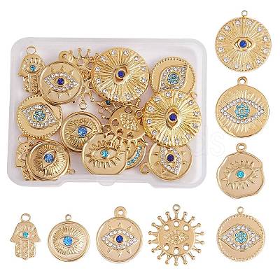 16Pcs 8 Style Eye Theme 304 Stainless Steel Rhinestone Pendants STAS-SZ0002-85G-1