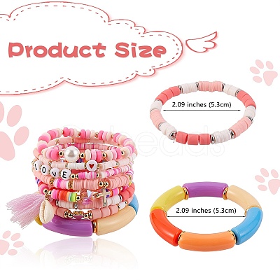 8Pcs 8 Style Love Word Polymer Clay Heishi Beaded Stretch Bracelets Set for Teen Girl Women BJEW-SZ0001-79-1