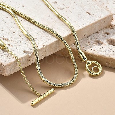 Brass Round Snake Chain Necklaces with OT Clasps for Men Women NJEW-G160-06G-1