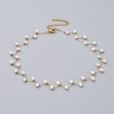 Glass Pearl Beaded Choker Necklaces NJEW-JN02530-1