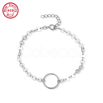 Anti-Tarnish Rhodium Plated 925 Sterling Silver Ring Link Bracelets EN4522-1-1