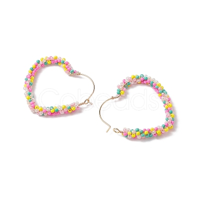 Colorful Glass Seed Beads Hoop Earrings EJEW-MZ00150-1