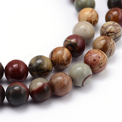 Natural Polychrome Jasper/Picasso Stone/Picasso Jasper Round Bead Strands G-J303-16-6mm-1