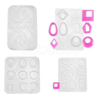 4Pcs Geometry/Teardrop/Letter Pendant & Links Silicone Molds DIY-LS0003-21-1