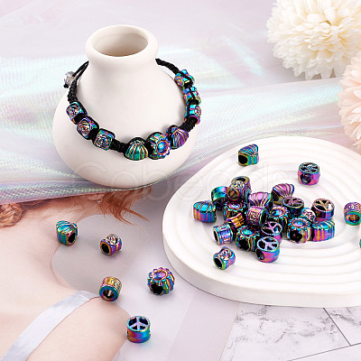 Fashewelry 50Pcs 5 Style Rainbow Color Alloy European Beads FIND-FW0001-32-NR-1