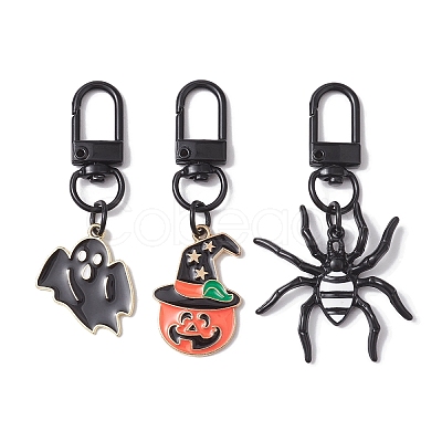 3Pcs 3 Styles Halloween Alloy Enamel Ghost/Spider/Pumpkin Pandant Decorations HJEW-JM01943-1