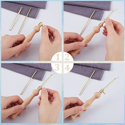 Wood Handle Brass Punch Embroidery Needle Pen & Easy Automatic Threader Set DIY-WH0453-88B-1