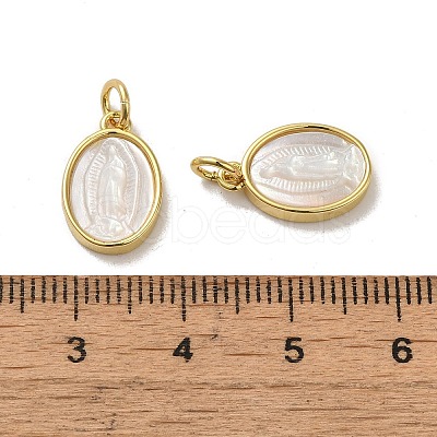 Rack Plating Brass Pave Shell Oval Charms KK-H473-09G-1