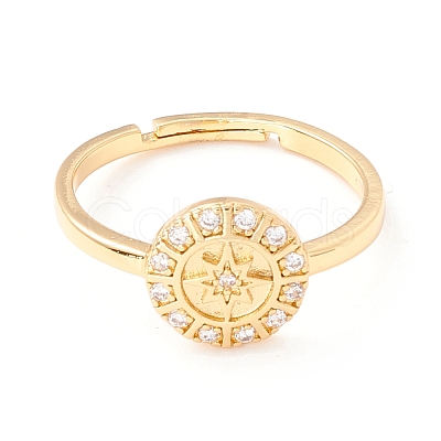 Flat Round with Star Cubic Zirconia Adjustbale Ring RJEW-I078-30G-NR-1